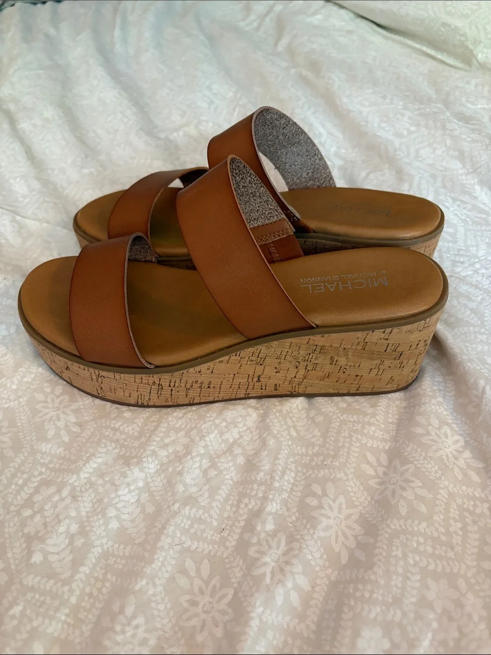 MICHAEL Michael Kors Cognac Double-Strap Cork Wedge Slides